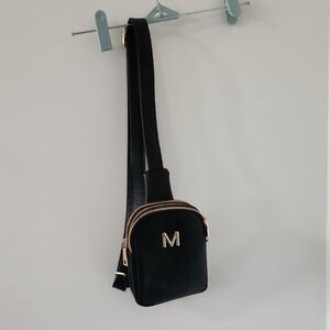 Black Crossbody Bag with Gold Accents